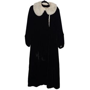Vintage Scruggs Vandervoort Barney‎ Black Velvet Opera Coat White Fur Collar 40s